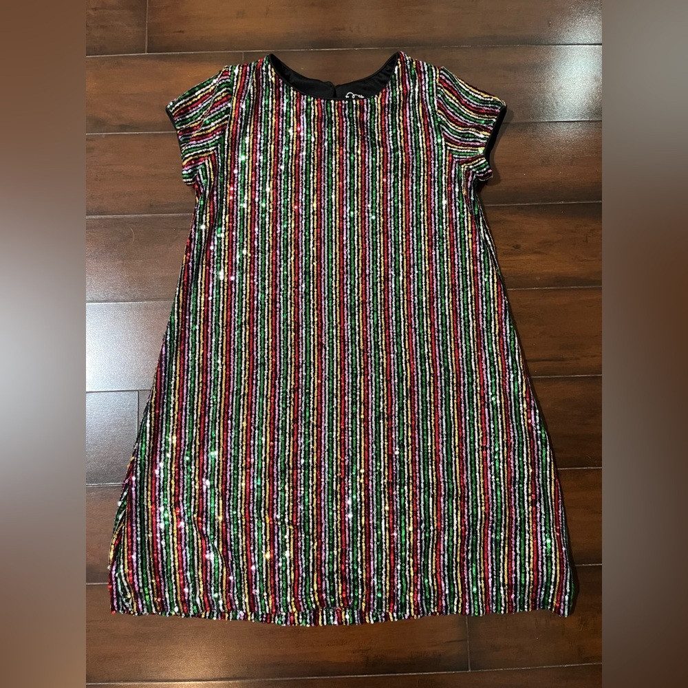 Art Class Rainbow Striped Sequin Girls Dress Size 10